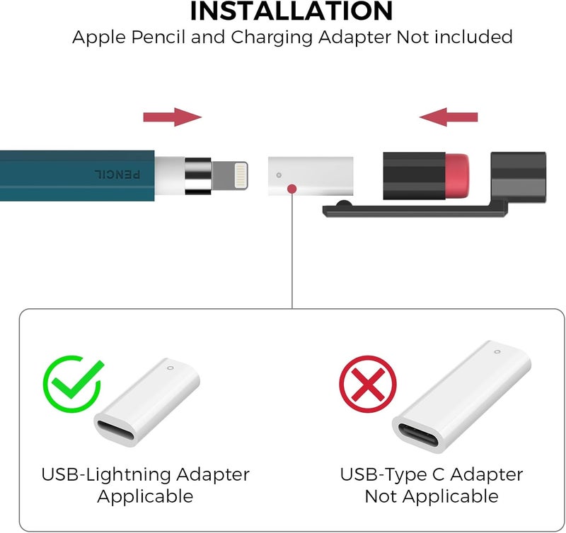 TRONWIN Pencil Case for Apple Pencil 1st Generation Sleeve Silicone Protective Cover Skin with Sturdy Clip Compatible with Charger Adapter【NOT Included】 and Apple Pencil 1st Generation (Deep Green) - Image 4